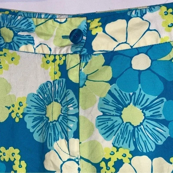 Lilly Pulitzer Green Blue Floral Retro Pants Size 2 - Picture 8 of 9